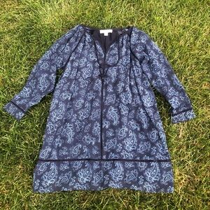 Michael Kors blue long sleeve paisley dress